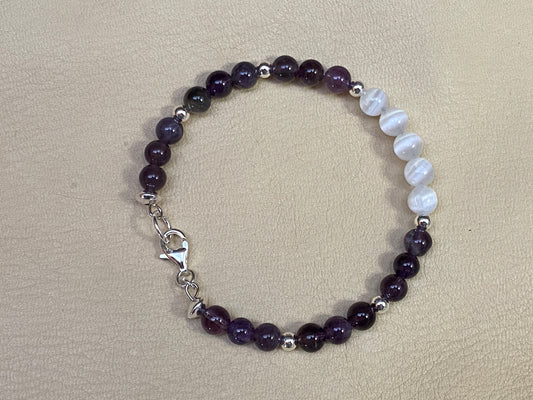 Amethyst, Selenite, & Silver Bracelet