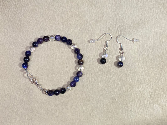 Cat Eye Galaxy Sky Night Tiger's Eye & Angel Aura Quartz Bracelet & Earrings Set