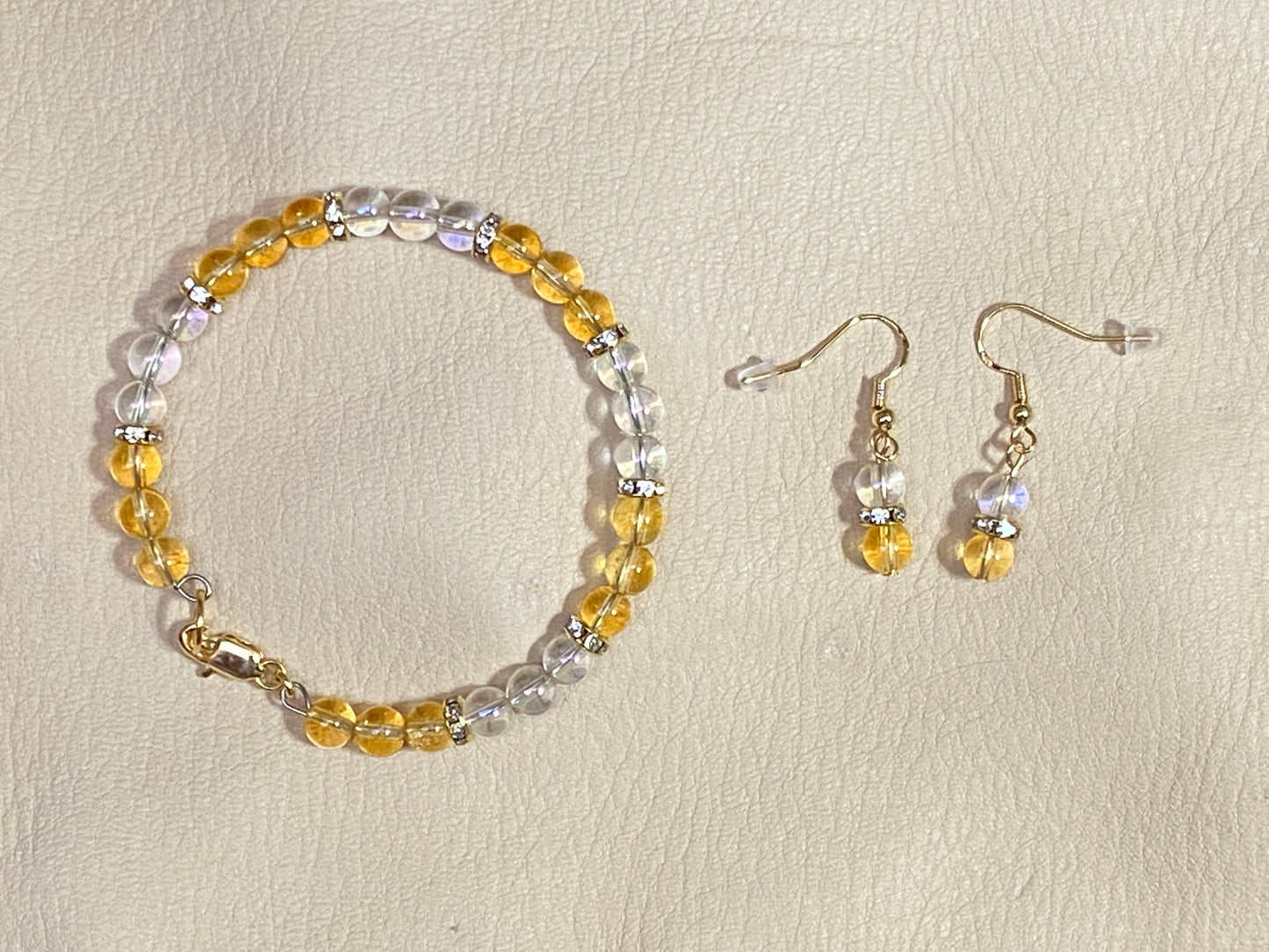 Citrine & Angel Aura Quartz Bracelet & Earrings Set