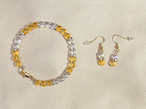 Citrine & Angel Aura Quartz Bracelet & Earrings Set