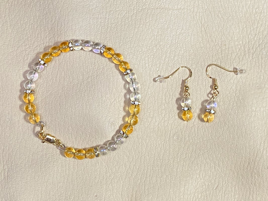 Citrine & Angel Aura Quartz Bracelet & Earrings Set