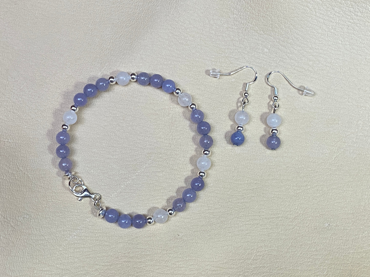 Purple Blue Jade & White Jade Bracelet & Earring Set