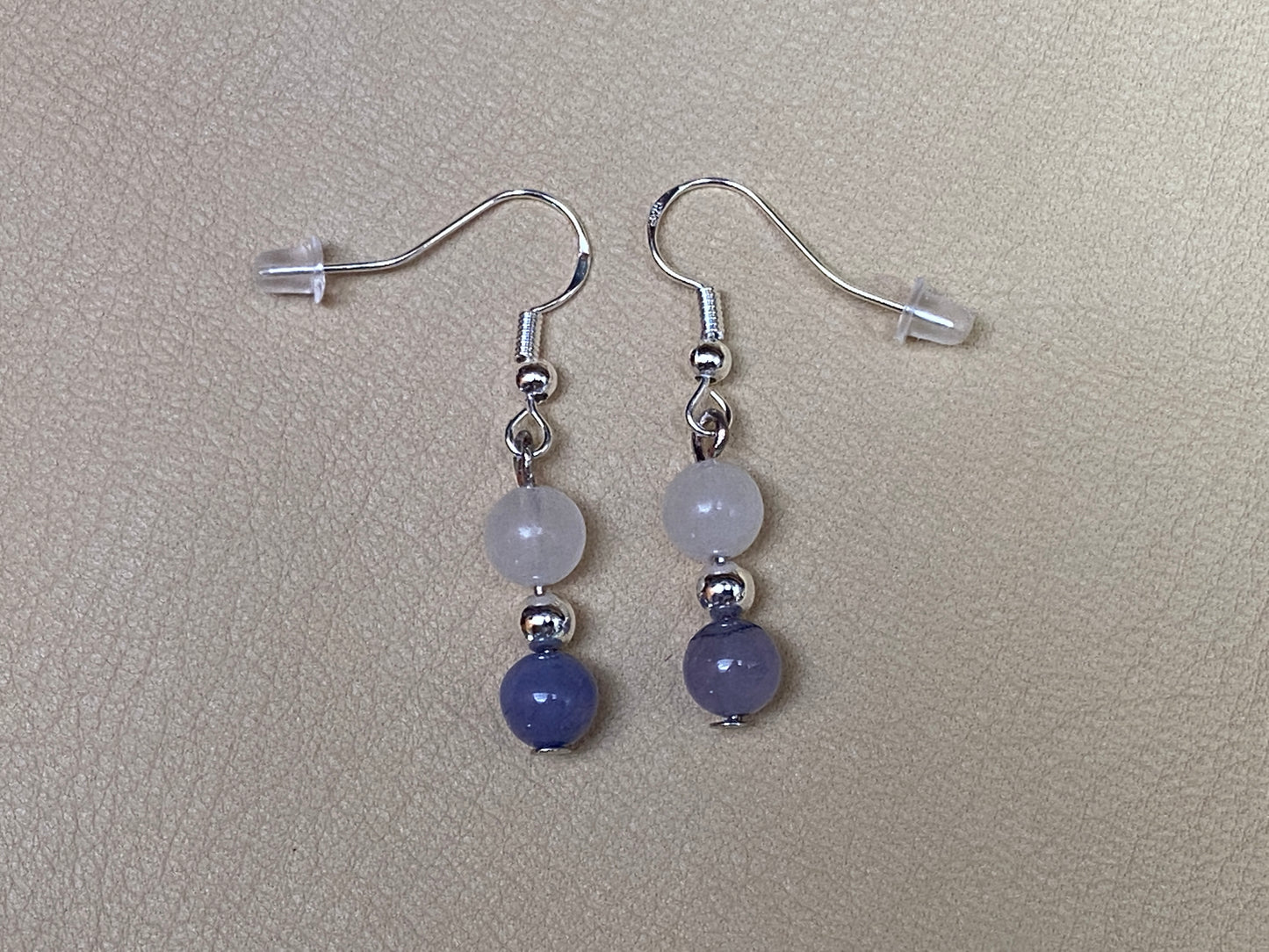 Purple Blue Jade & White Jade Bracelet & Earring Set