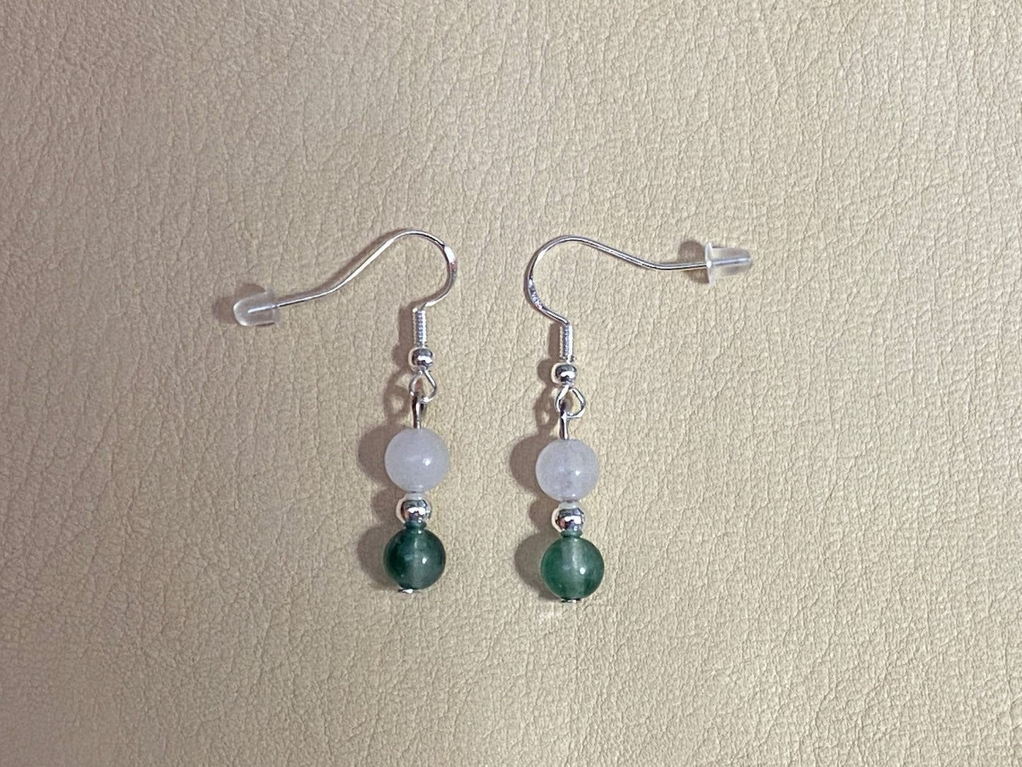 Forest Green Cloudy Malaysian Jade & White Jade Bracelet & Earrings Set