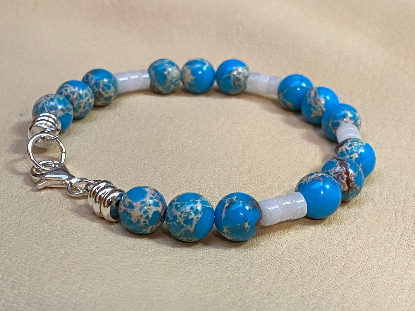 Blue Imperial Sea Jasper & Alabaster Heishi Bracelet