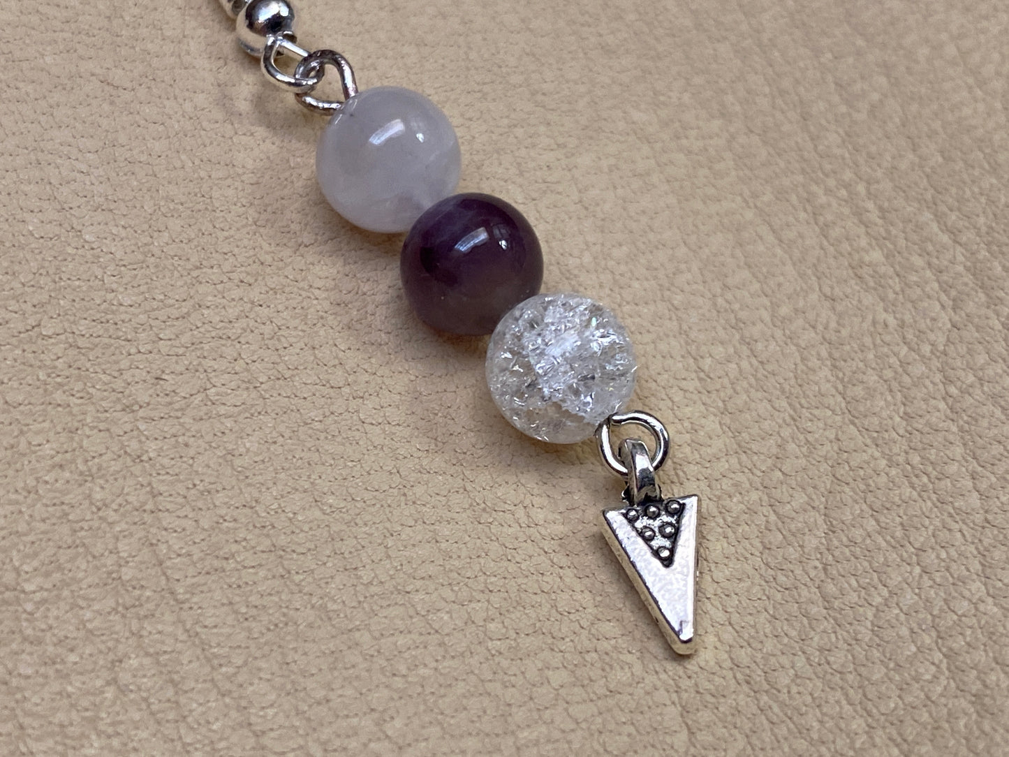 Lavendar Jade, Amethyst, & Snow Quartz Earrings with Arrowhead Charms