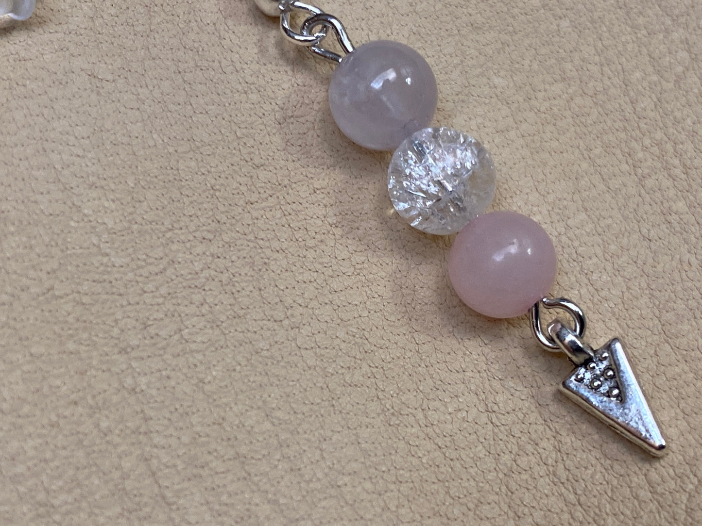 Lavendar Jade, Snow Quartz, & Rose Quartz Earrings with Arrowhead Charms