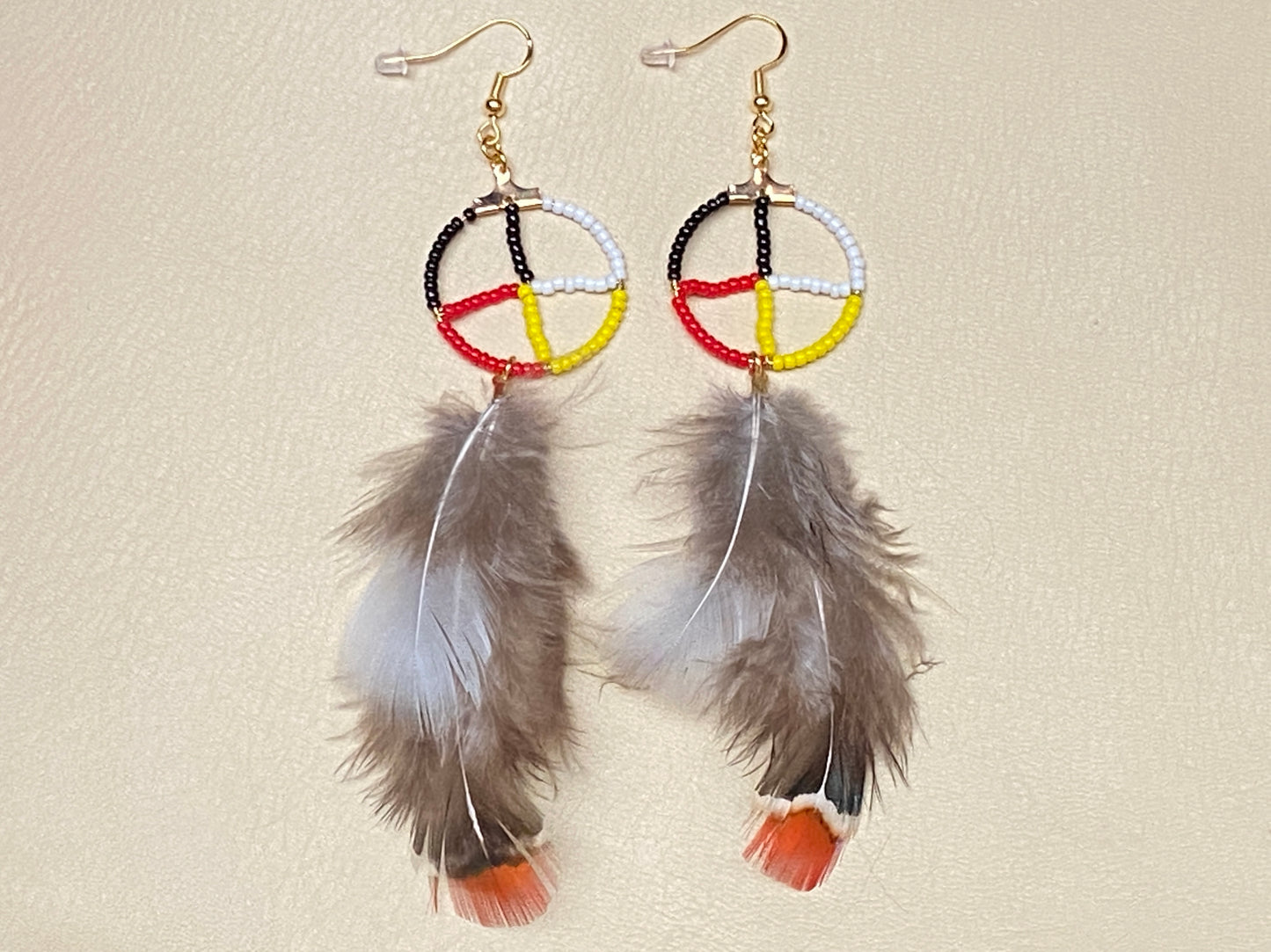 Medicine Wheel & Pheasant Feather Earrings