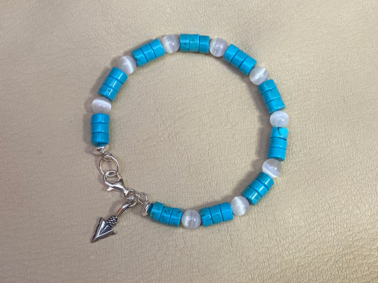 Turquoise Heishi & Selenite Bracelet with Arrowhead Charm