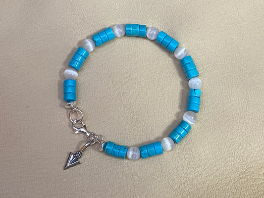 Turquoise Heishi & Selenite Bracelet with Arrowhead Charm