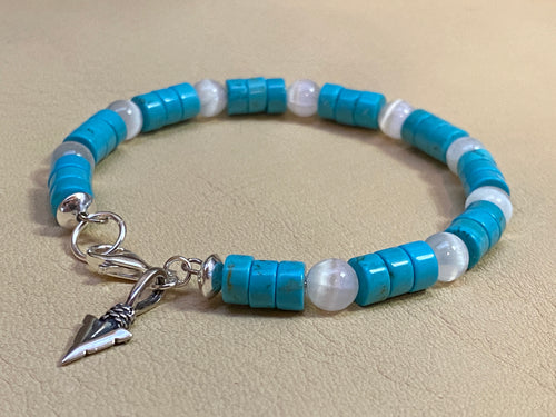 Turquoise Heishi & Selenite Bracelet with Arrowhead Charm