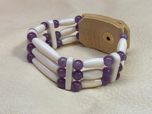 White Hairpipe & Amethyst Cuff Bracelet