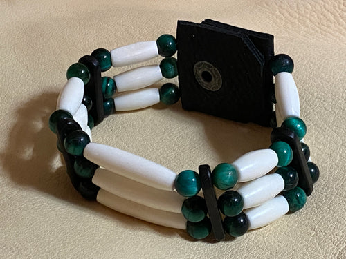 White Hairpipe & Green Tiger's Eye Cuff Bracelet