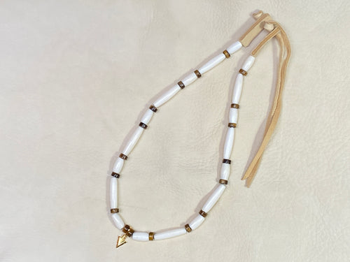 White Hairpipe & Tiger's Eye Heishi with Gold Arrowhead Pendant