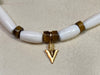 White Hairpipe & Tiger's Eye Heishi with Gold Arrowhead Pendant