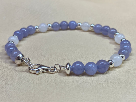 Purple Blue Jade & White Jade Bracelet & Earring Set