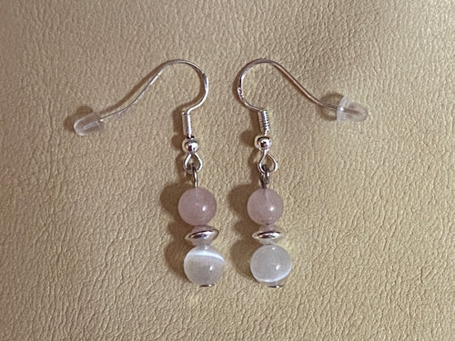 Rose Quartz, Silver, & Selenite Earrings
