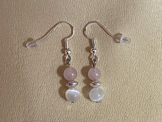 Rose Quartz, Silver, & Selenite Earrings