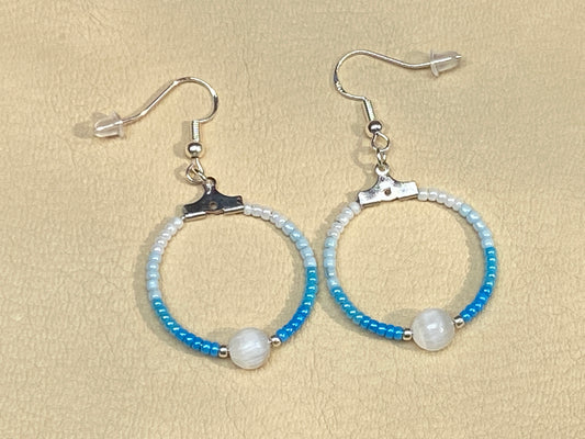 Selenite & Seed Bead Hoop Earrings