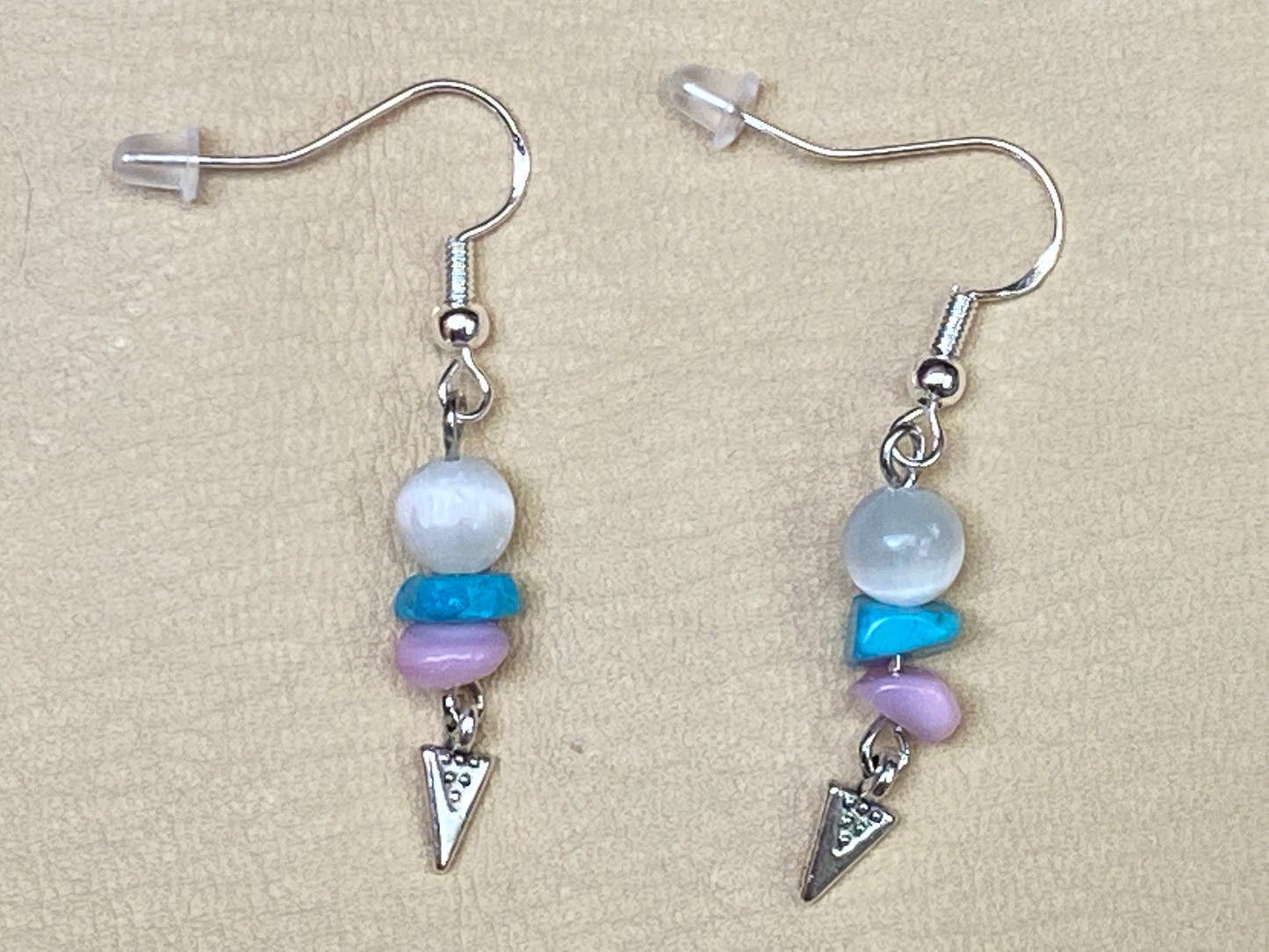 Selenite, Turquoise, Rose Quartz & Arrowhead Earrings with Sterling Silver Hooks