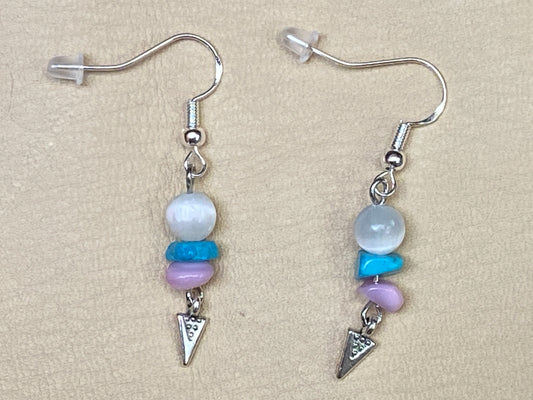 Selenite, Turquoise, Rose Quartz & Arrowhead Earrings with Sterling Silver Hooks