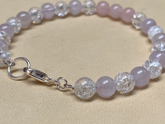 Single Strand Lavendar Jade, Snow Quartz, & Rose Quartz Bracelet