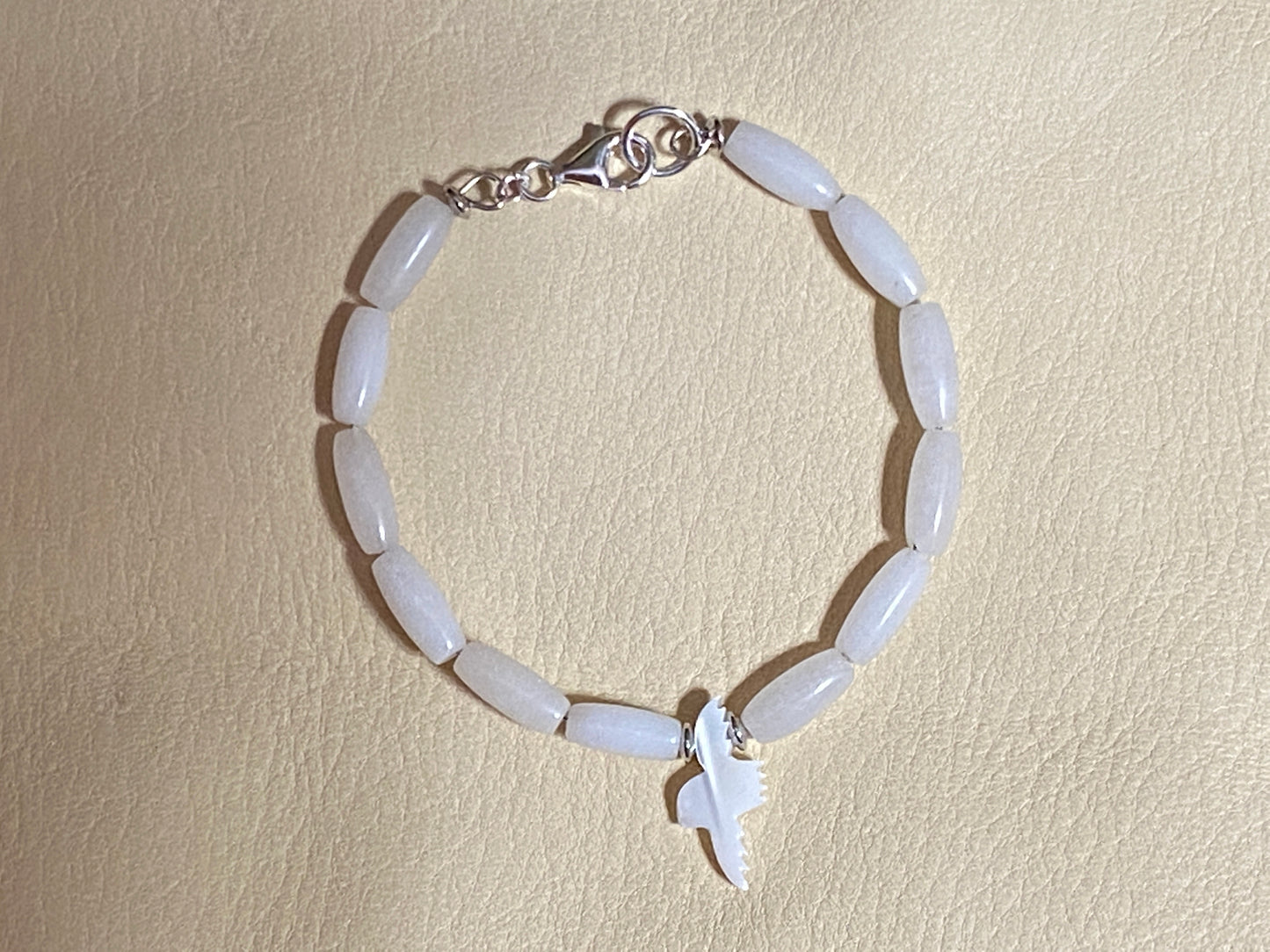 Snow Quartz Bracelet with White Troca Shell Eagle/Bird Pendant
