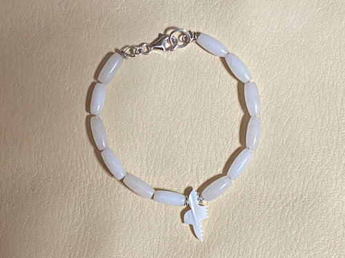 Snow Quartz Bracelet with White Troca Shell Eagle/Bird Pendant
