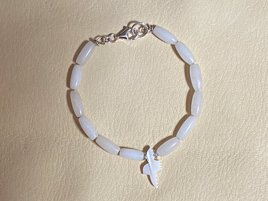 Snow Quartz Bracelet with White Troca Shell Eagle/Bird Pendant
