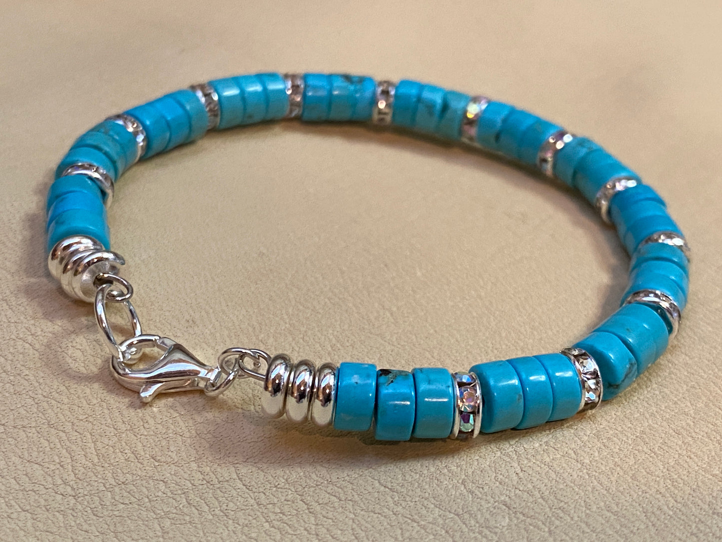 Turquoise Heishi & Czech Crystal Rhinestone Bracelet Earring Set