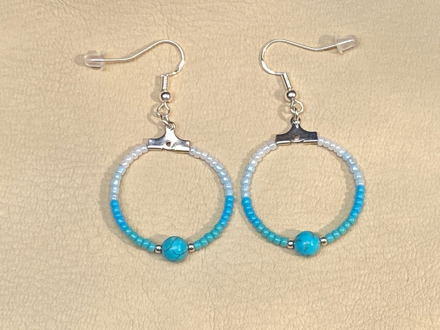 Turquoise & Seed Bead Hoop Earrings