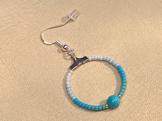 Turquoise & Seed Bead Hoop Earrings