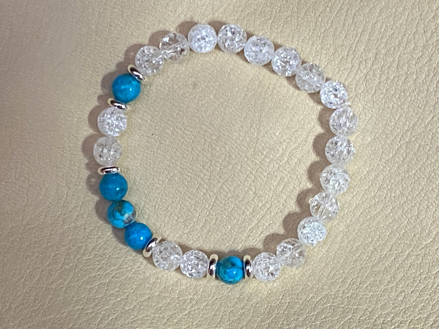 Kingman Turquoise & White Snow Cracked Ice Quartz Stretch Bracelet