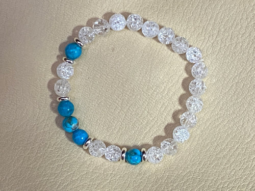 Kingman Turquoise & White Snow Cracked Ice Quartz Stretch Bracelet