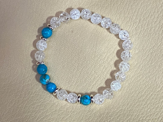Kingman Turquoise & White Snow Cracked Ice Quartz Stretch Bracelet