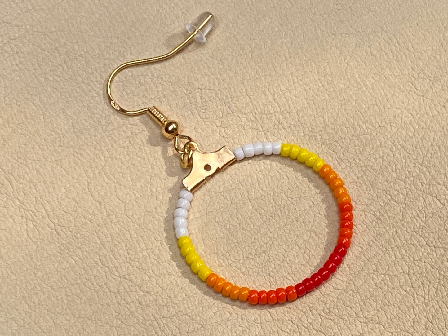 White-Red Seed Bead Hoop Earrings