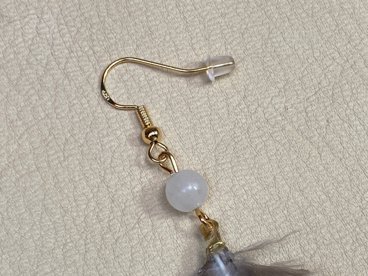 White Jade + Peacock & Pheasant Feather Earrings