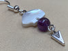 White Troca Shell Bear Beads, Amethyst Beads & Arrowhead Earrings