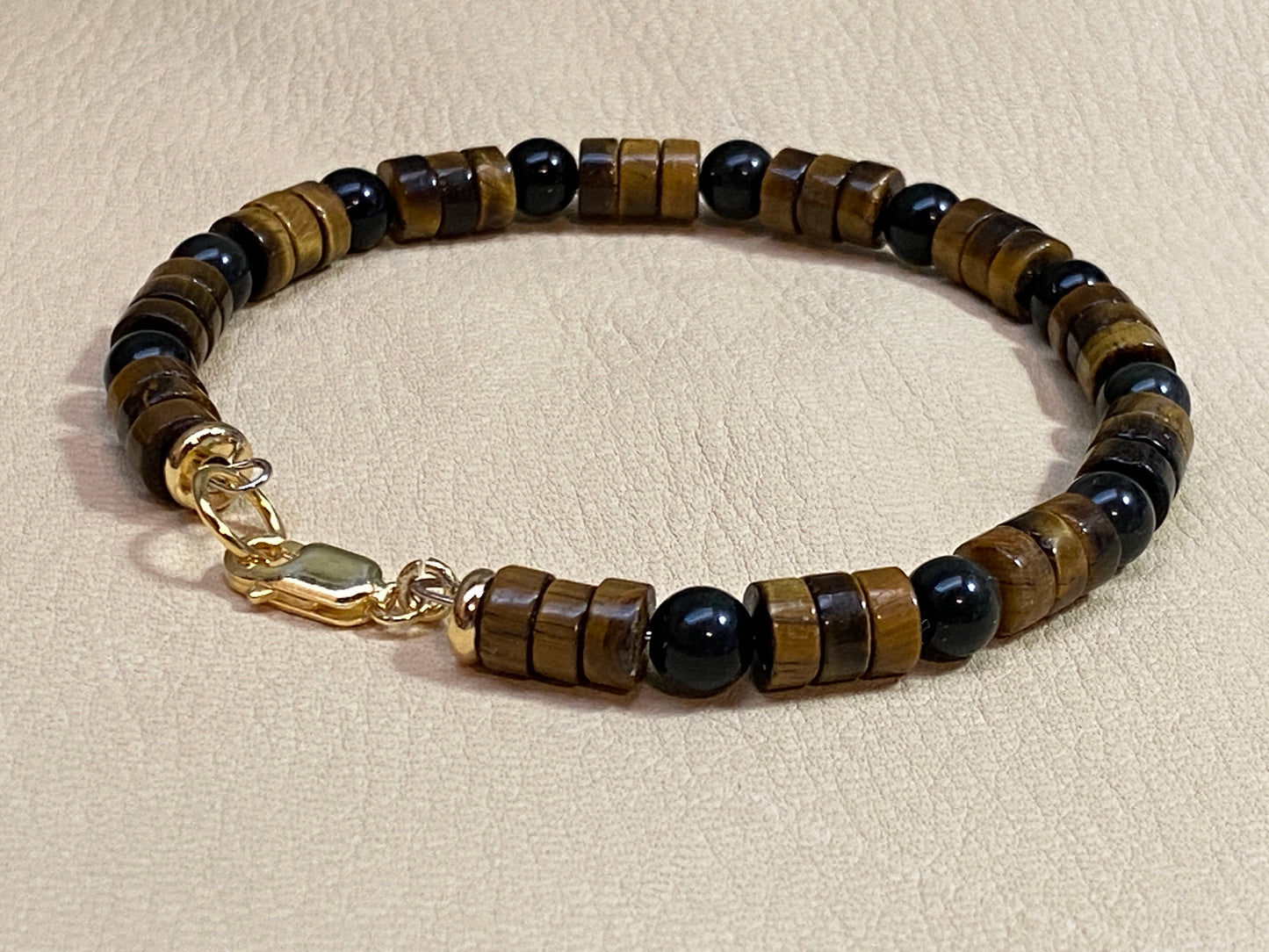 Yellow Tiger's Eye Heishi & Obsidian Bracelet